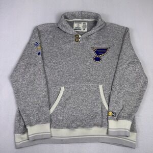CCM St. Louis Blues XL Gray Shawl Collar 2-Button Fleece Hoodie NHL Patches